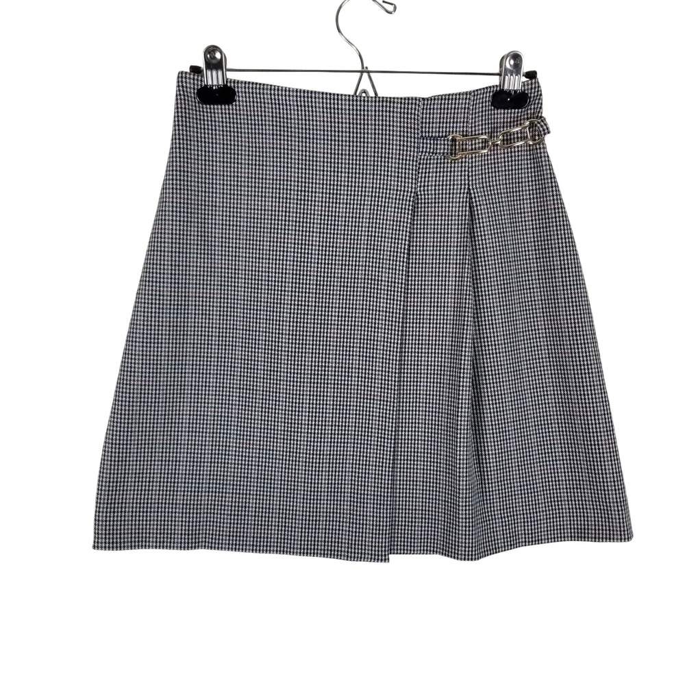 Ann Taylor Factory Mini Skirt Women 0 Blue Houndstooth Chain Pleated A-Line